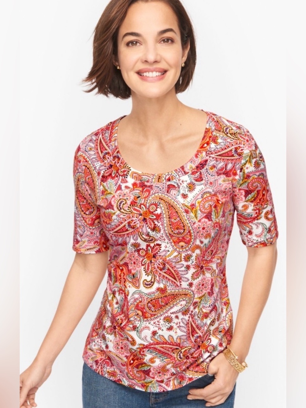 NWOT Talbots Tee Pima Cotton Scoop Neck  Paisley Top Plus Sz 1X Petite